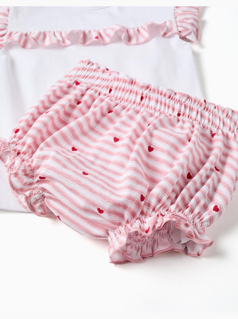 Pyjama en coton à rayures et cœurs Blanc - Kiabi