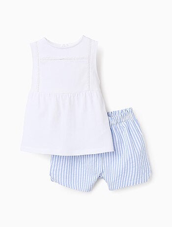 Pyjama en Coton avec Dentelle et Rayures