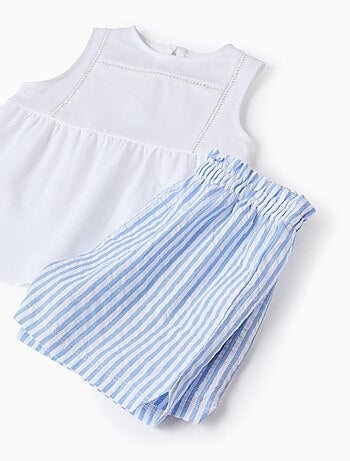 Pyjama en Coton avec Dentelle et Rayures