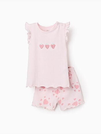 Pyjama en coton avec imprimés cœur et volants