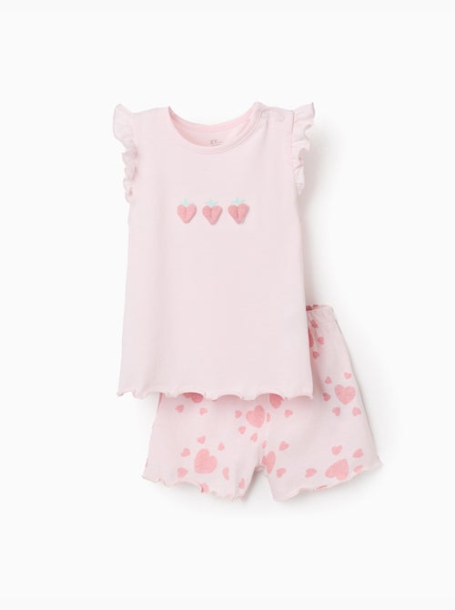 Pyjama en coton avec imprimés cœur et volants - Kiabi