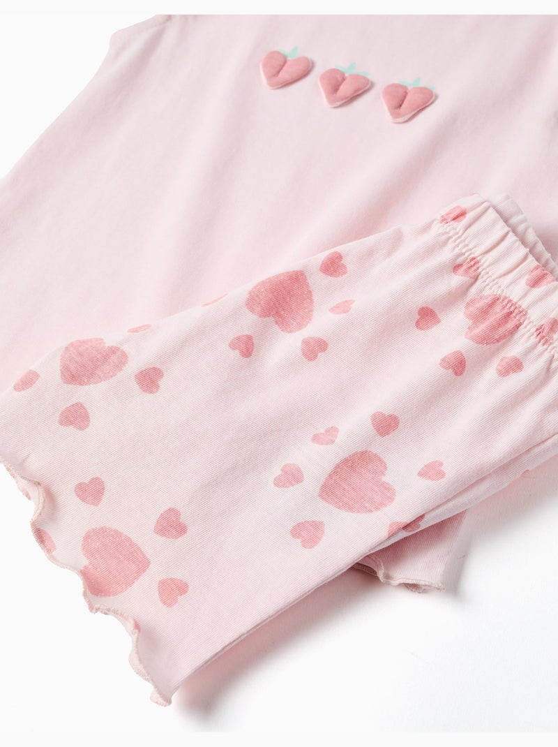 Pyjama en coton avec imprimés cœur et volants Rose clair - Kiabi