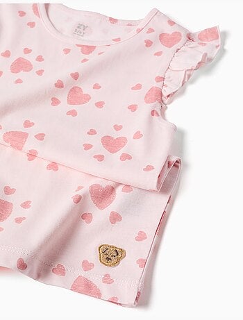 Pyjama en coton avec motif cœur et volants