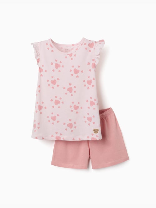 Pyjama en coton avec motif cœur et volants - Kiabi