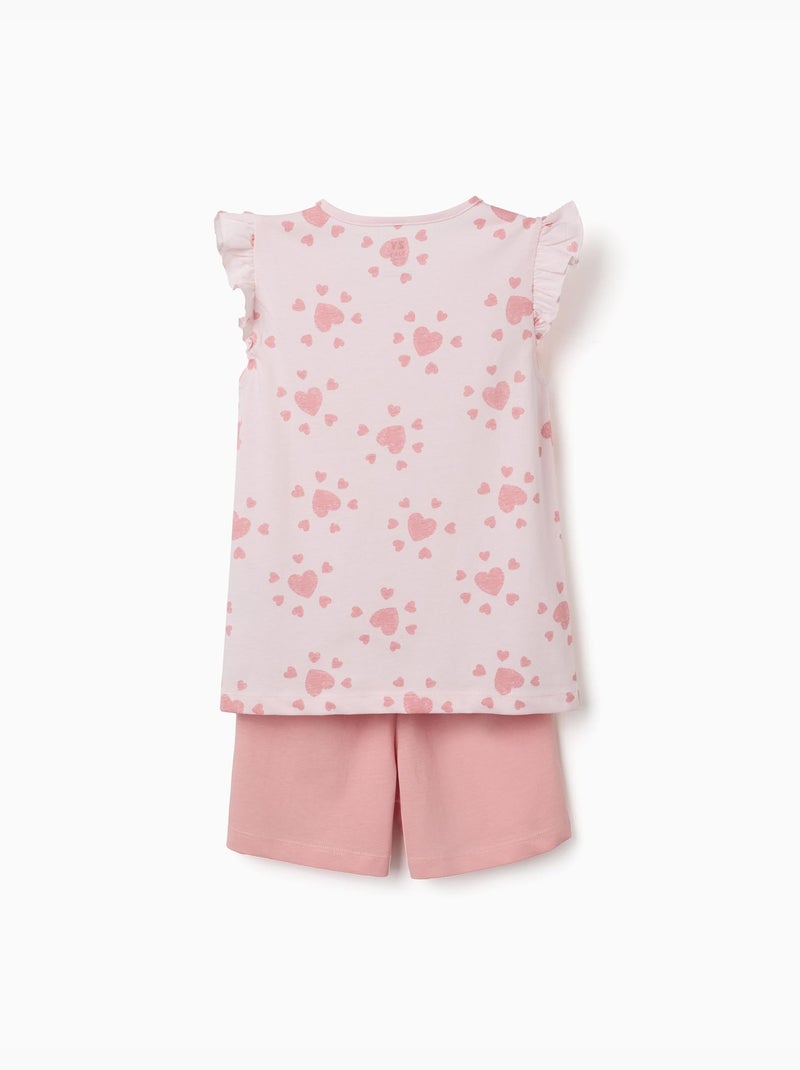 Pyjama en coton avec motif cœur et volants Rose clair - Kiabi