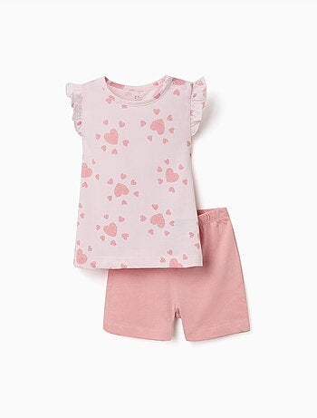 Pyjama en coton avec motif cœur et volants