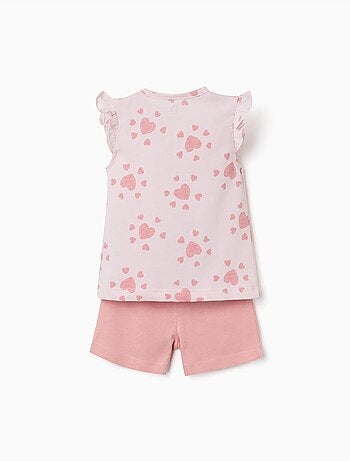 Pyjama en coton avec motif cœur et volants
