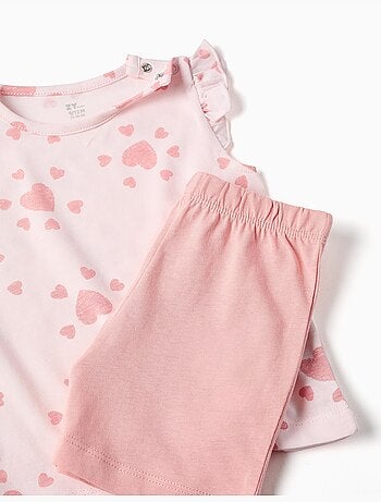 Pyjama en coton avec motif cœur et volants