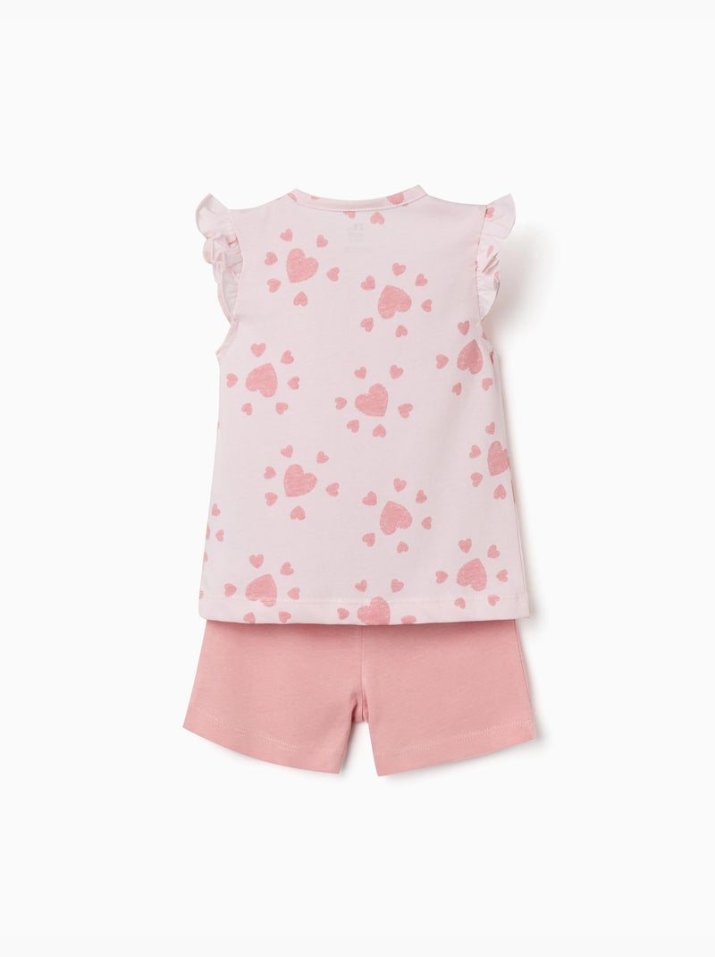 Pyjama en coton avec motif cœur et volants Rose clair - Kiabi