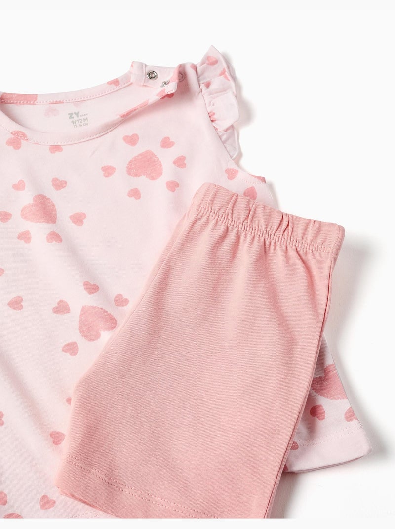 Pyjama en coton avec motif cœur et volants Rose clair - Kiabi
