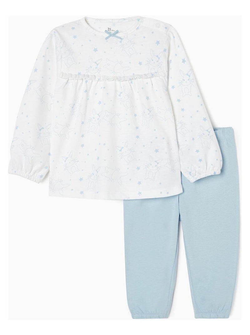 Pyjama en Coton Bébé Fille 'Bunny' manches longues  ESSENTIALS LINE Bleu clair - Kiabi