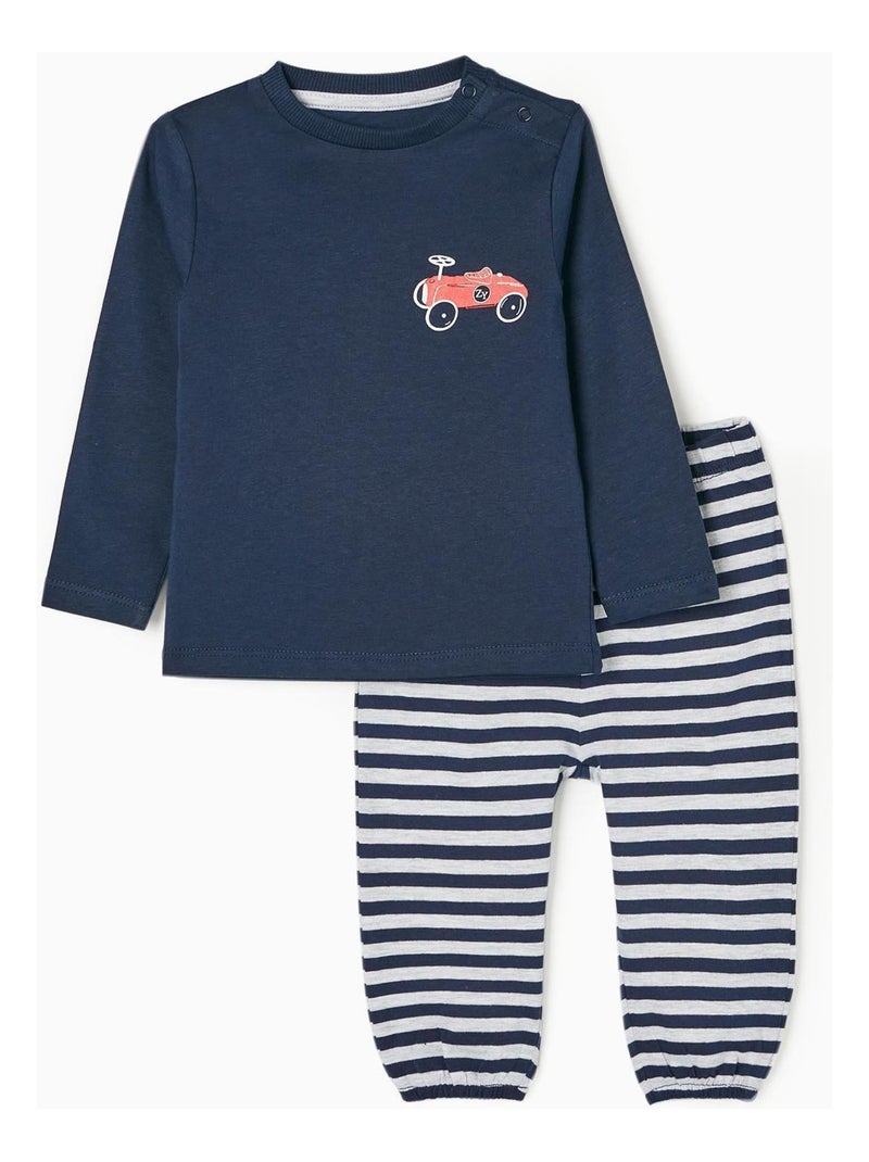 Pyjama en Coton Bébé Garçon 'Voiture de Course' manches longues  ESSENTIALS LINE Bleu foncé - Kiabi