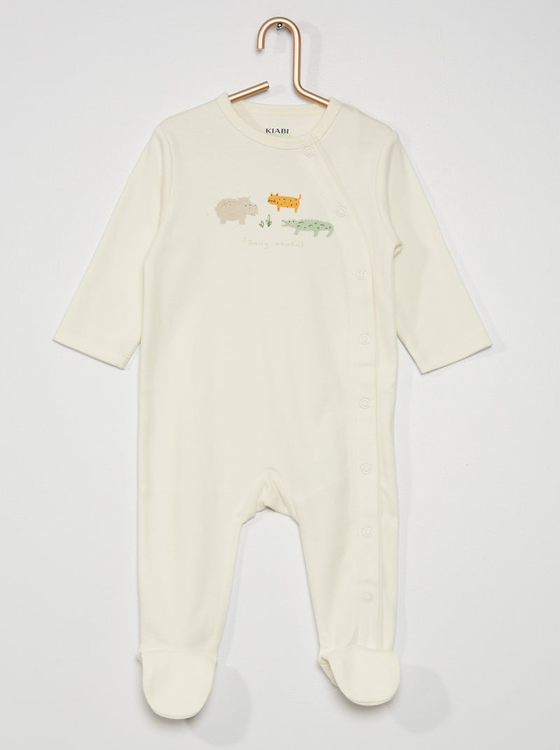 Pyjama  en coton bio blanc - Kiabi
