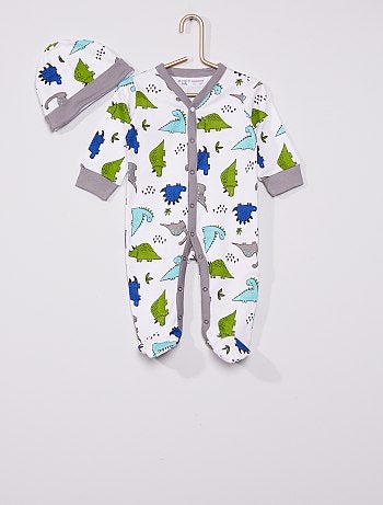 Pyjama en coton + bonnet 'Dinosaure'