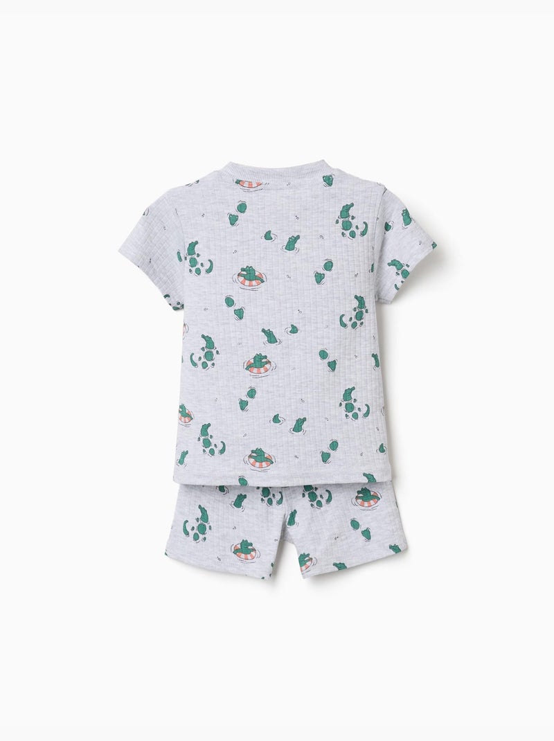 Pyjama en coton côtelé avec motif alligator Gris clair - Kiabi