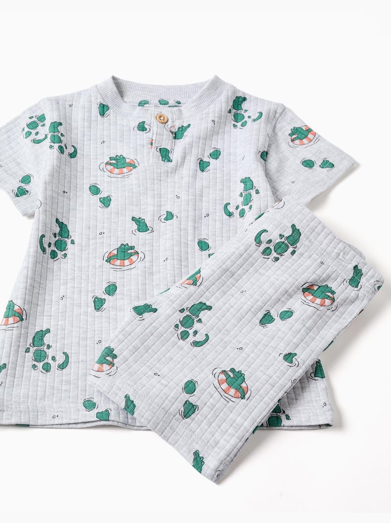 Pyjama en coton côtelé avec motif alligator Gris clair - Kiabi