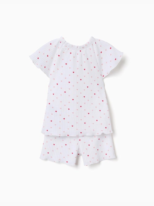 Pyjama en coton côtelé avec motif cœur - Kiabi