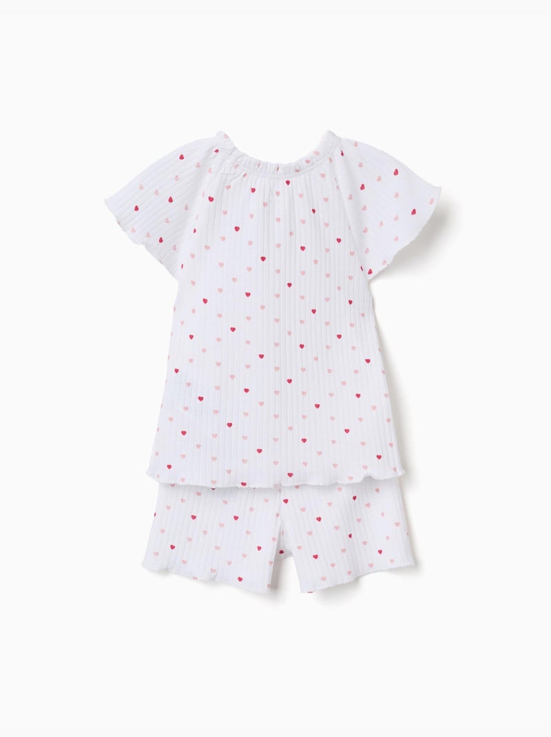 Pyjama en coton côtelé avec motif cœur Blanc - Kiabi