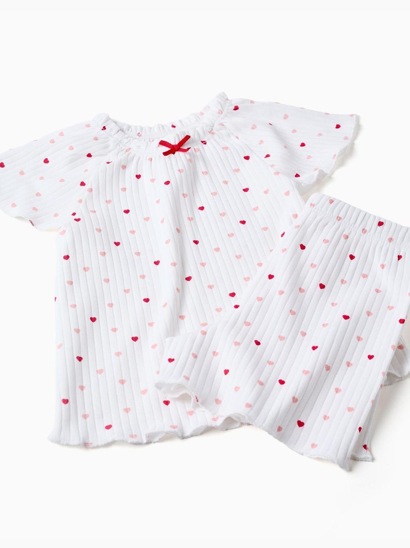 Pyjama en coton côtelé avec motif cœur Blanc - Kiabi
