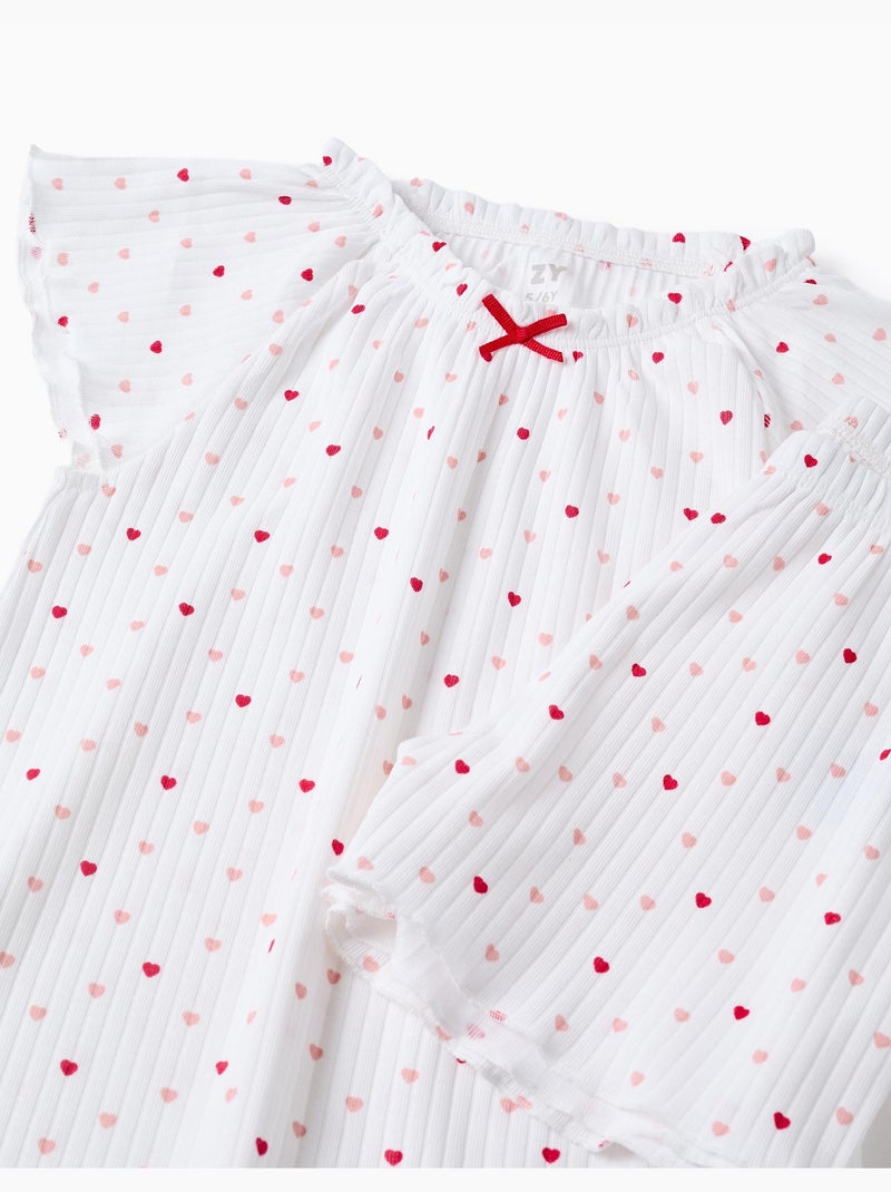 Pyjama en coton côtelé avec motif cœur Blanc - Kiabi