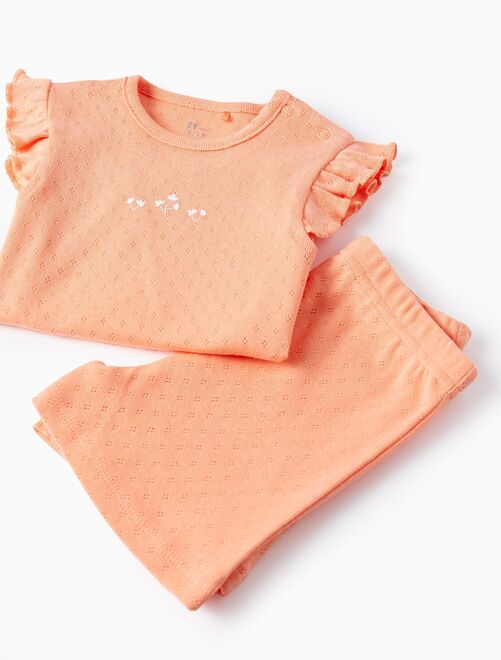 Pyjama En Coton Pointelle Pour Bébé Fille 'Fleurs' manches courtes - Kiabi