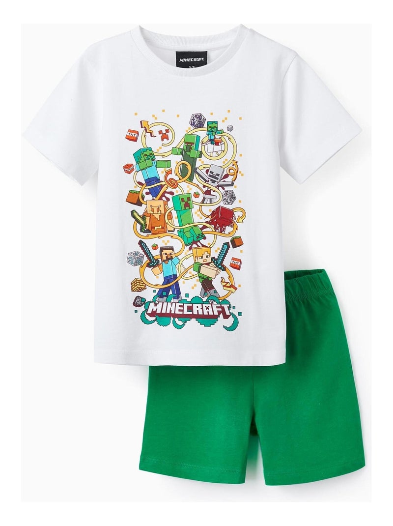 Pyjama en Coton pour Garçon 'Minecraft' manches courtes  LICENSE Blanc - Kiabi