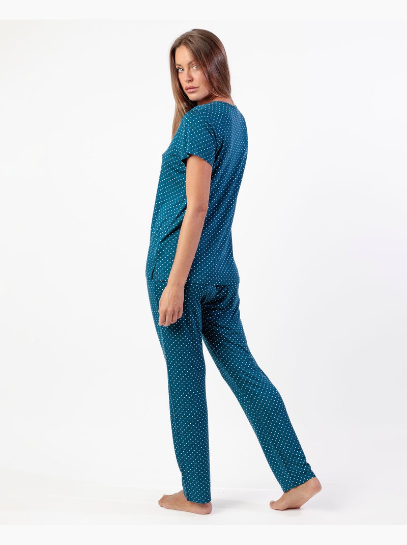 Pyjama en dentelle à pois et manches courtes pour femme ADMAS CLASSIC Bleu marine - Kiabi