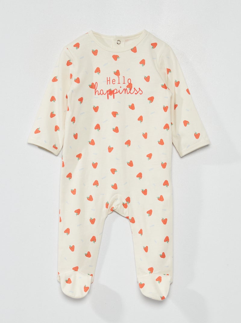 Pyjama en jersey avec imprimé Blanc 'fraise' - Kiabi
