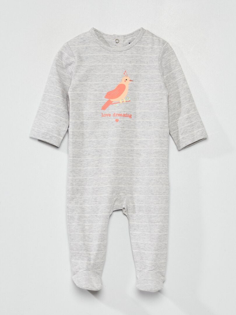Pyjama en jersey avec imprimé Gris 'oiseau' - Kiabi