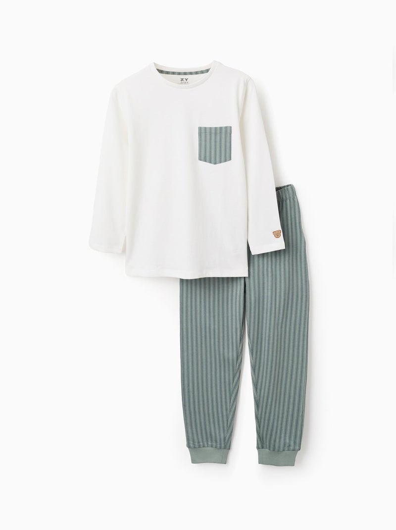 Pyjama en Jersey de Coton à Rayures Blanc - Kiabi