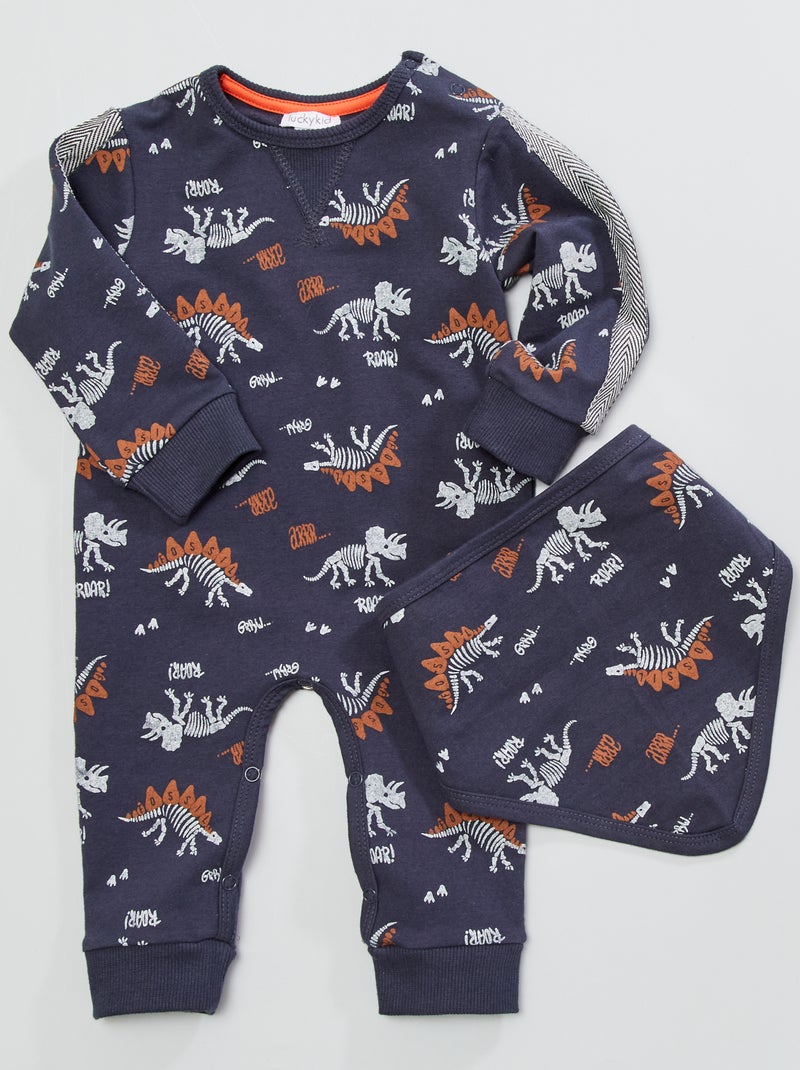 Pyjama en jersey 'Dinosaure' bleu marine - Kiabi