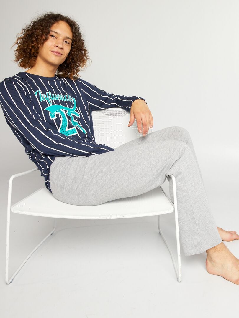 Pyjama en jersey type sport - 2 pièces bleu/gris - Kiabi