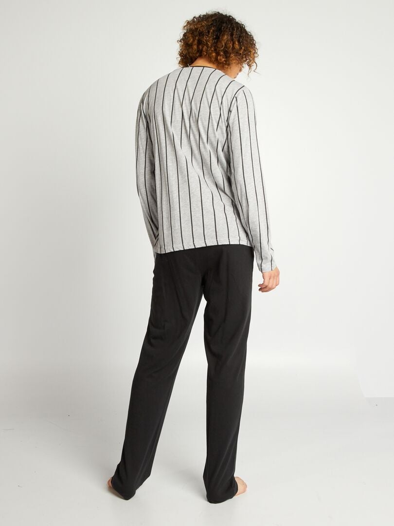 Pyjama en jersey type sport - 2 pièces gris/noir - Kiabi