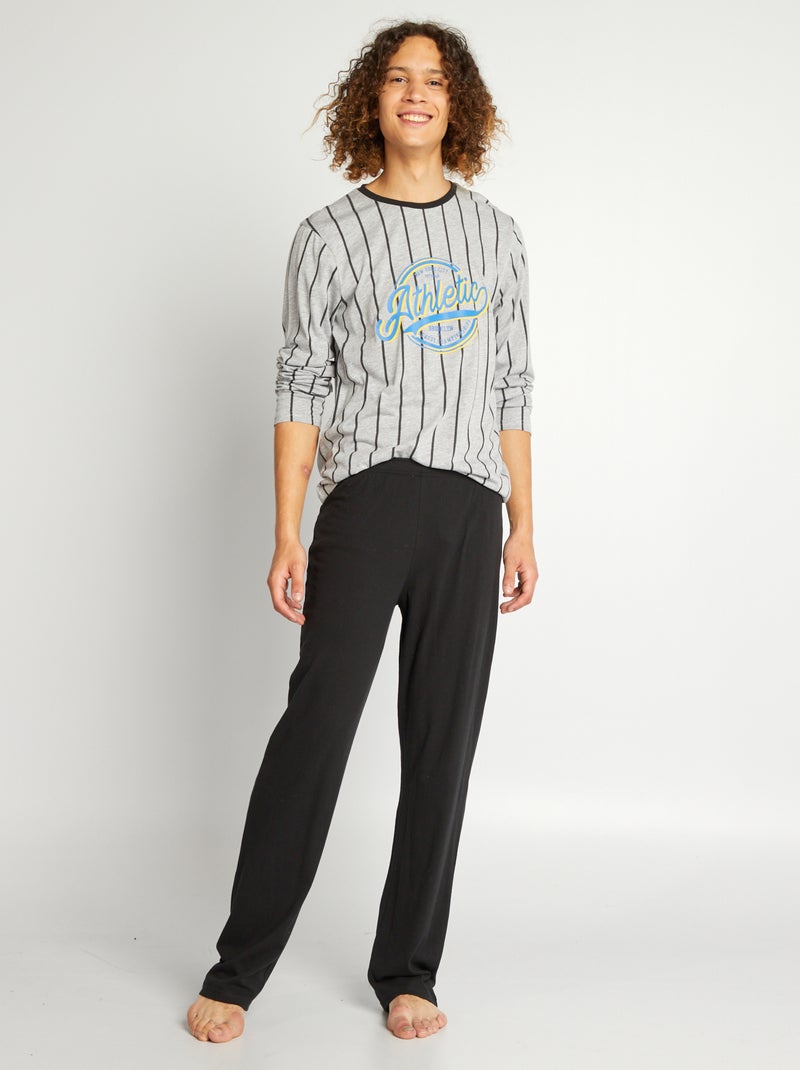 Pyjama en jersey type sport - 2 pièces gris/noir - Kiabi