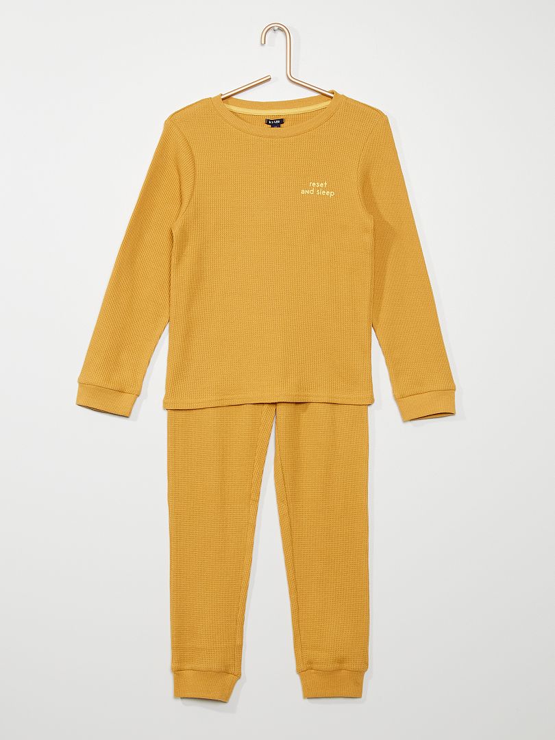 Pyjama en maille nid d'abeille jaune - Kiabi