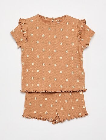 Pyjama en maille pointelle t-shirt + short - 2 pièces