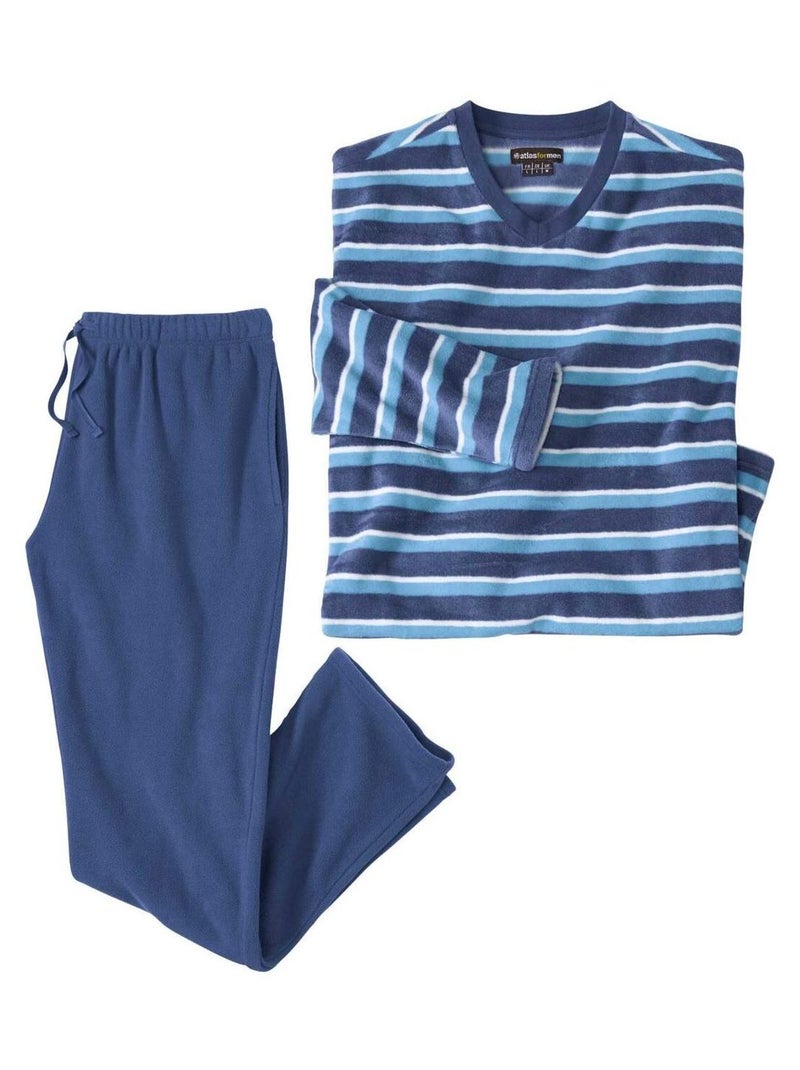 Pyjama en Micropolaire Rayé  - ATLAS FOR MEN Bleu - Kiabi