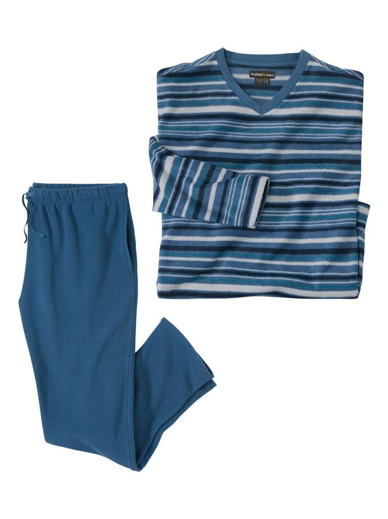 Pyjama en Micropolaire Rayé   - ATLAS FOR MEN Bleu - Kiabi