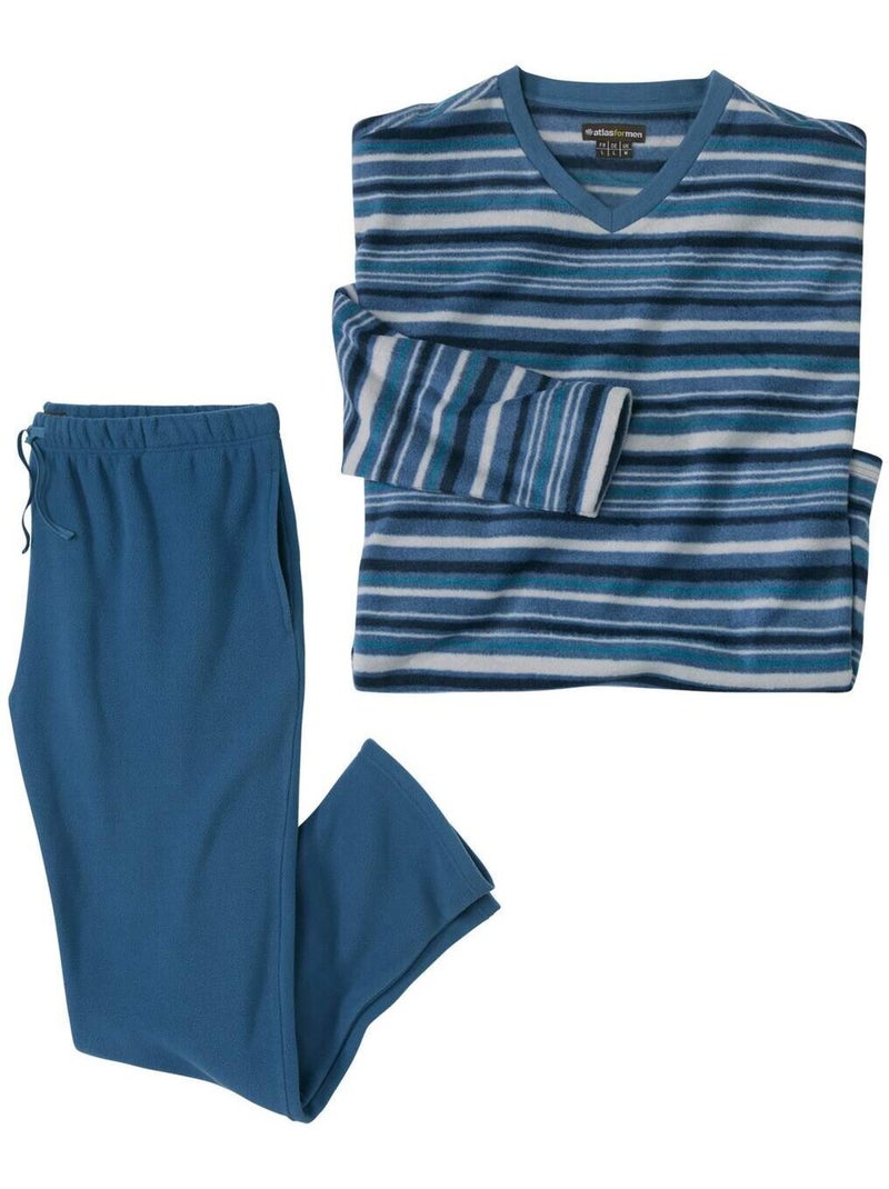 Pyjama en Micropolaire Rayé   - ATLAS FOR MEN Bleu - Kiabi