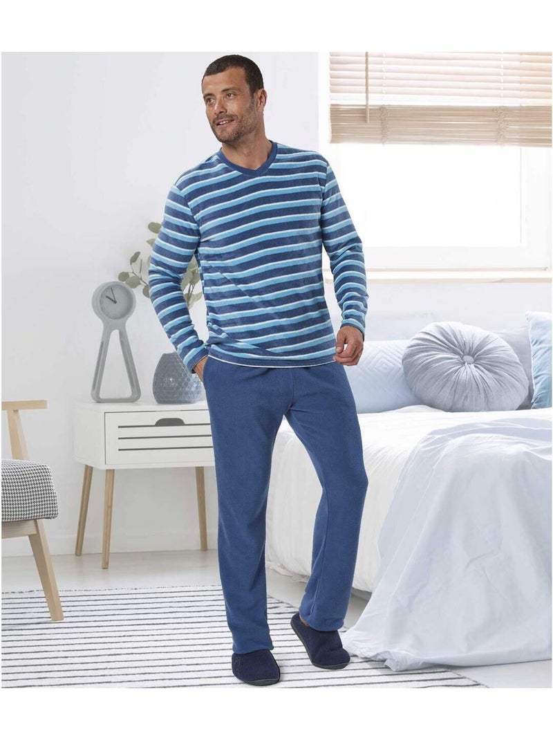 Pyjama en micropolaire rayé  - atlas for men Bleu - Kiabi