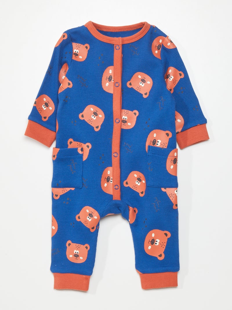 Pyjama en nid d'abeille imprimé ours Bleu/orange - Kiabi