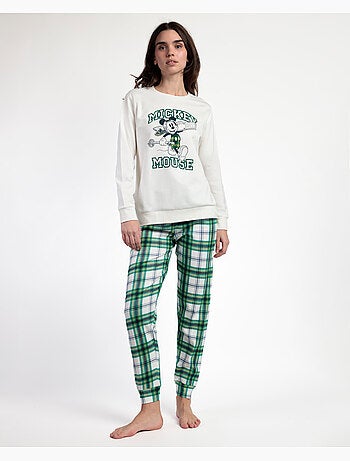 Pyjama en peluche à manches longues Disney pour femme, motif souris skieuse