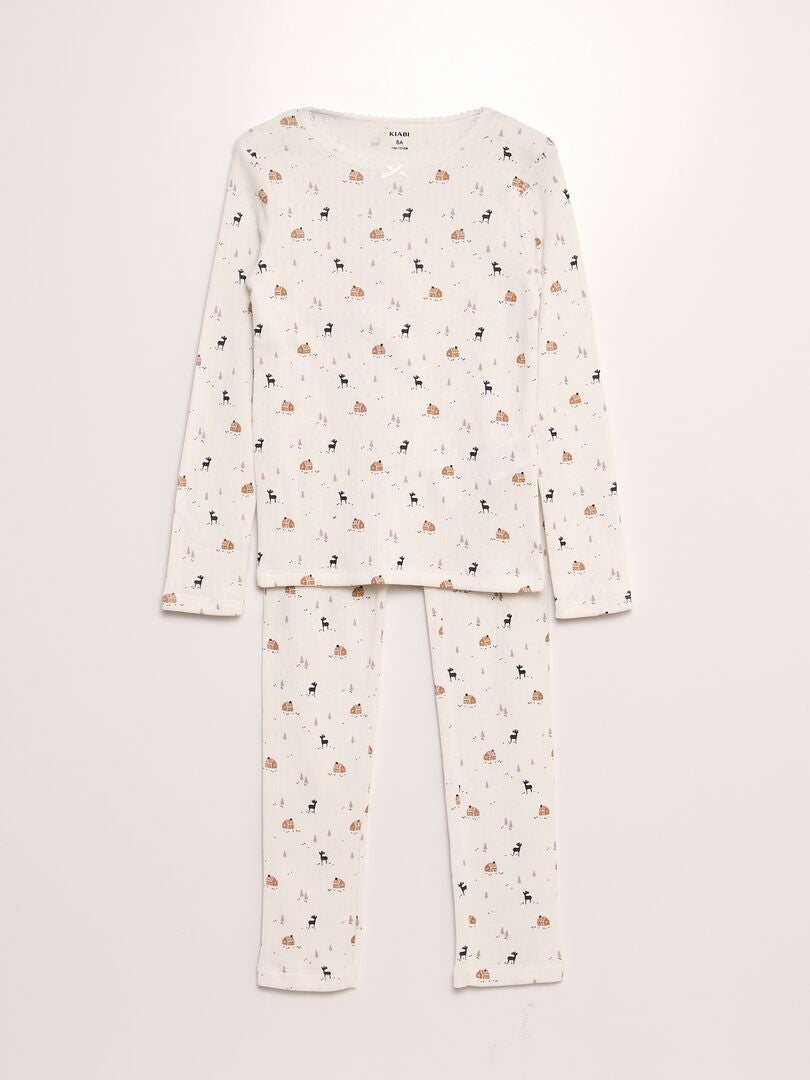 Pyjama en pointelle avec motif - 2 pièces Blanc - Kiabi