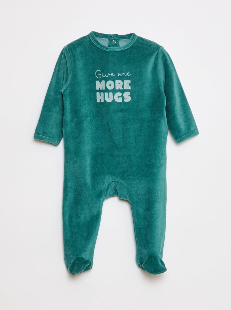 Pyjama en polaire avec pieds et animation devant Vert - Kiabi