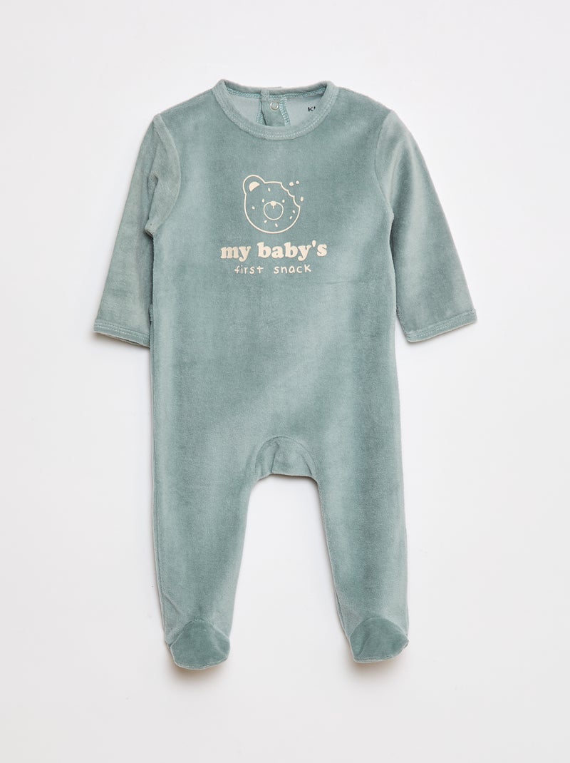 Pyjama en polaire avec pieds et animation devant Vert - Kiabi