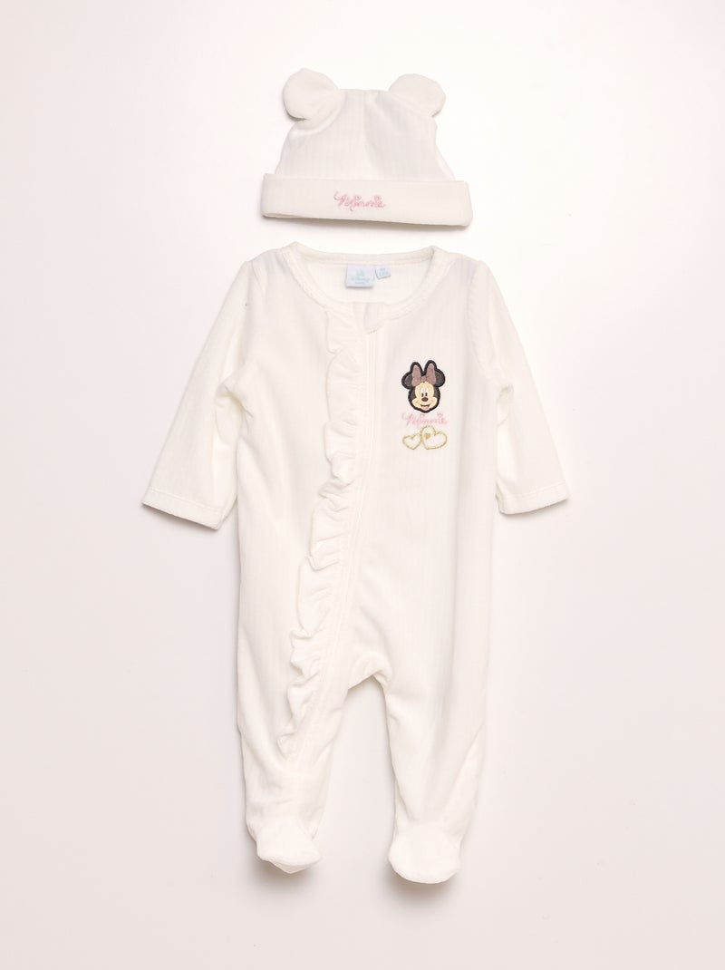 Pyjama en polaire + bonnet avec oreilles 'Minnie' 'Disney' - 2 pièces BLANC - Kiabi