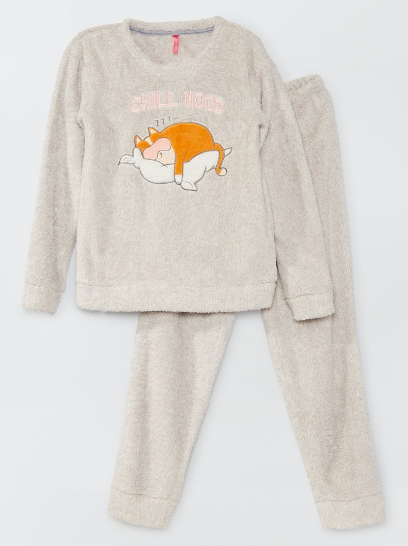 Pyjama en polaire 'chat' - 2 pièces gris - Kiabi