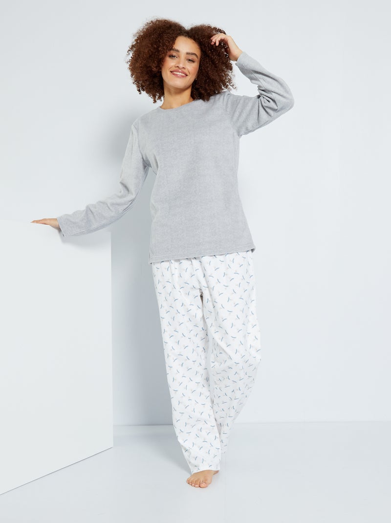 Pyjama en polaire et flanelle gris - Kiabi