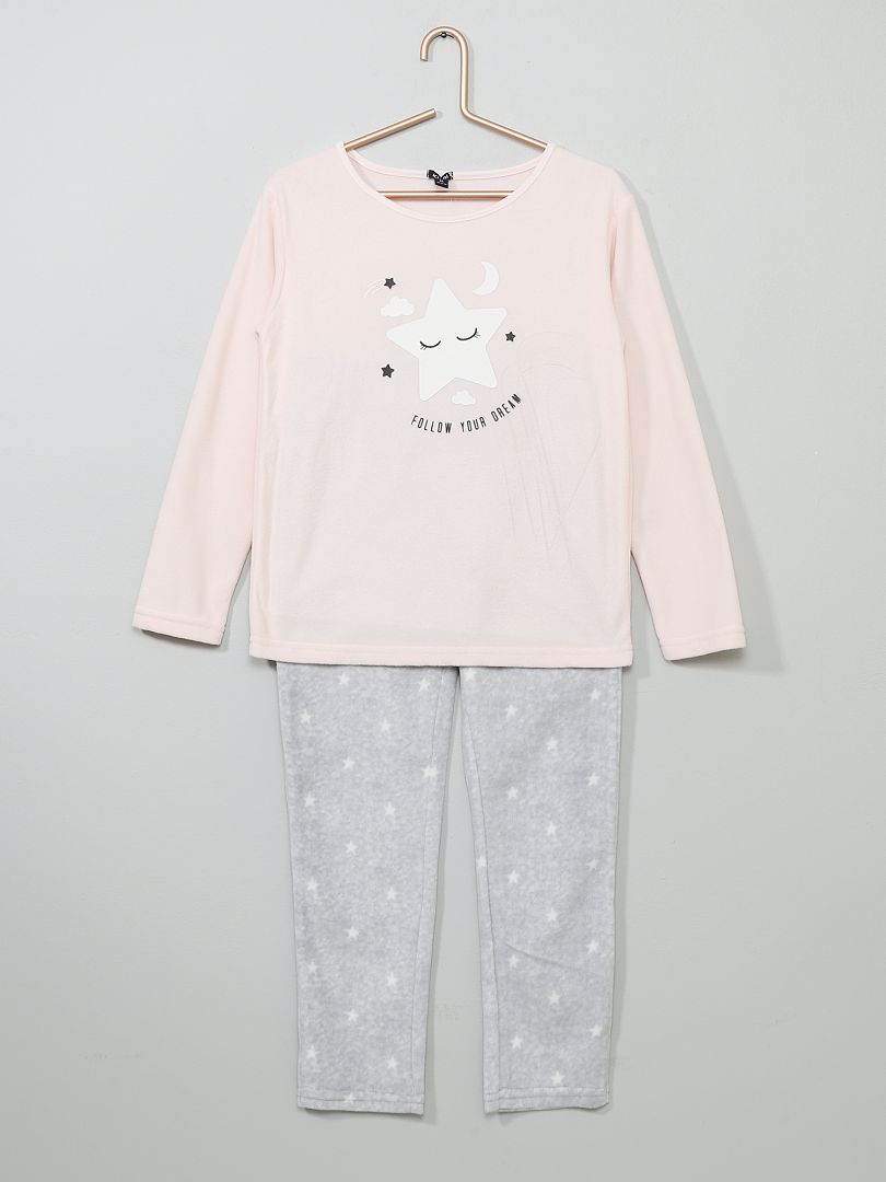 Pyjama en polaire 'étoile' rose/gris chiné - Kiabi