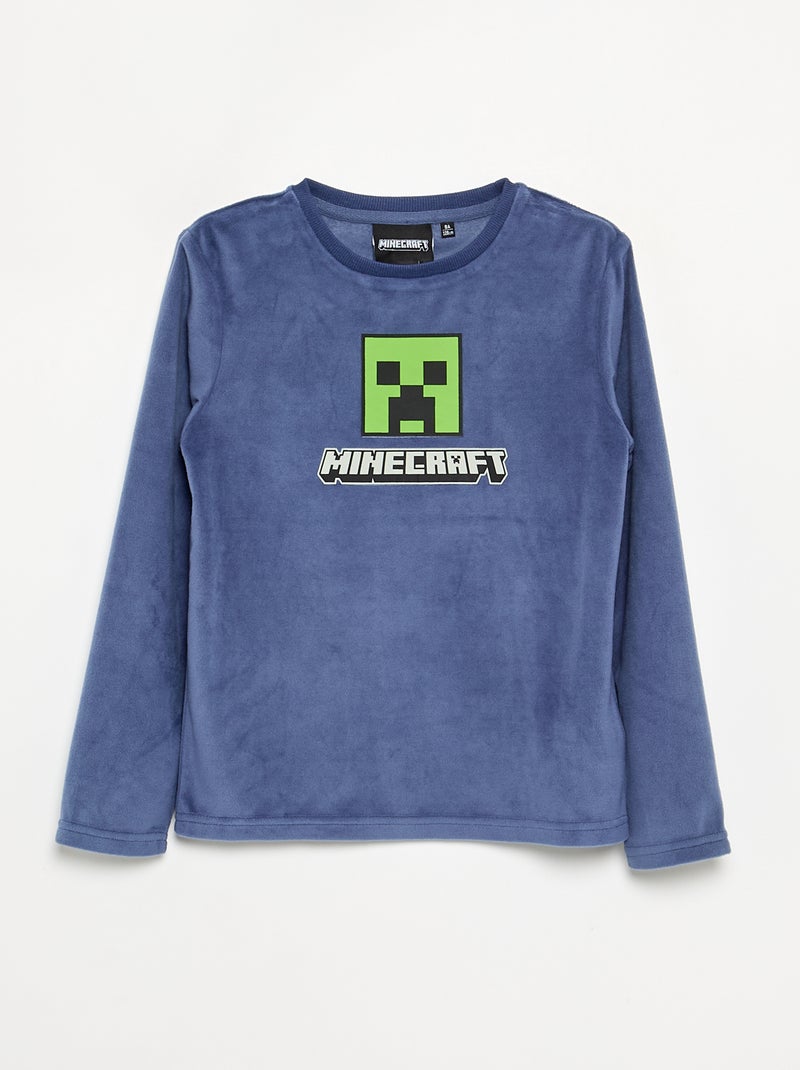 Pyjama en polaire 'Minecraft' 2 pièces - T-shirt à manches longues + pantalon Bleu - Kiabi